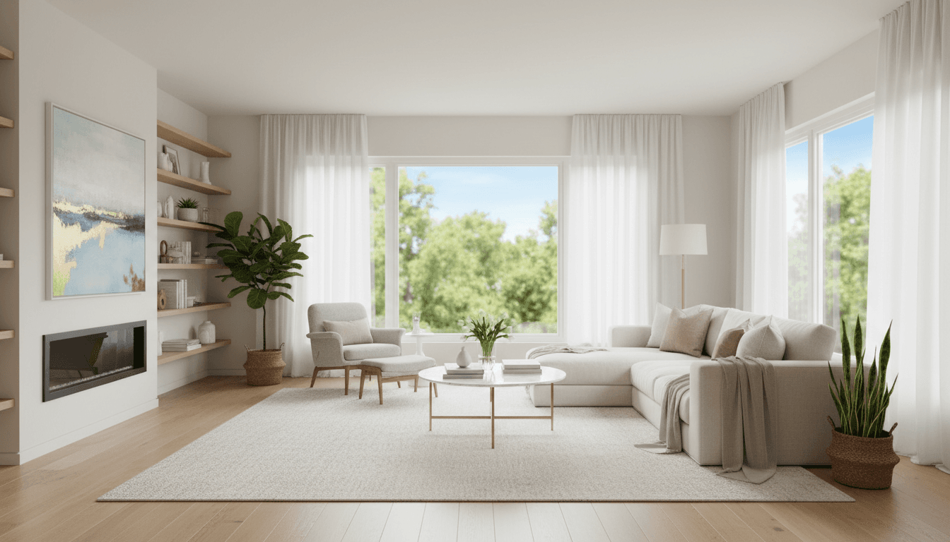 Bright, tidy living room with soft natural light